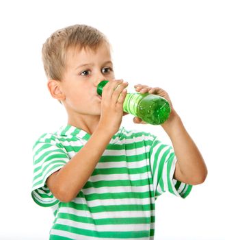 Boy drinking water isolated on white background