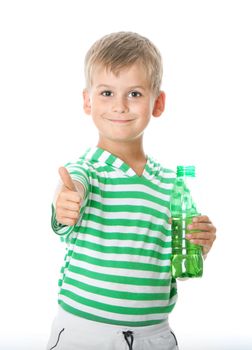 Boy drinking water isolated on white background