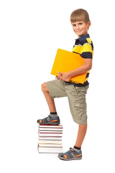 Education success graph - successful schoolboy isolated on white background