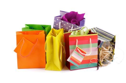 Arrangement of Shopping and Gift Bags isolated on white background