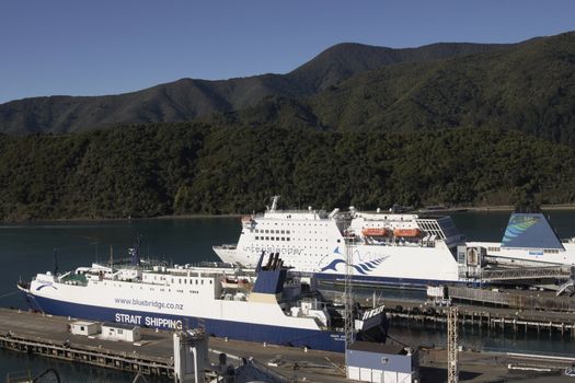 Ships in the port of Picton on the South Island of New Zealand.
