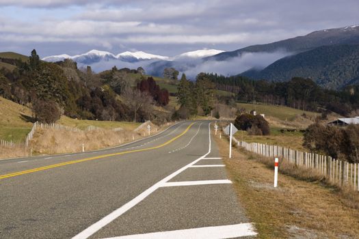 Clear road through the scenic South Island of New Zealand