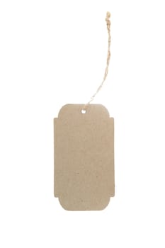 Brown paper label with rope on whit background isolate