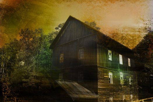 Abandoned spooky house in textured background