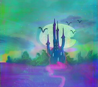 grungy Halloween background with haunted house