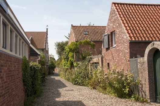 old houses and street in Veere in Holland