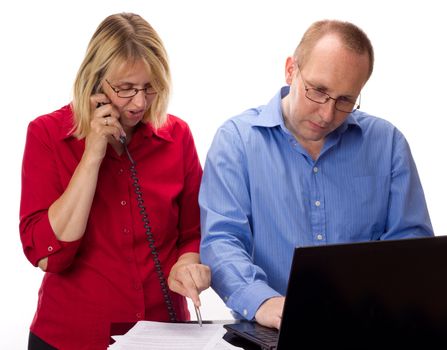 Two business people working