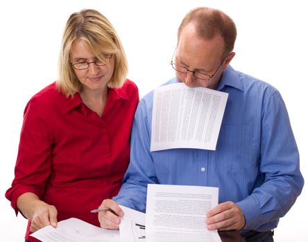 Two business people working