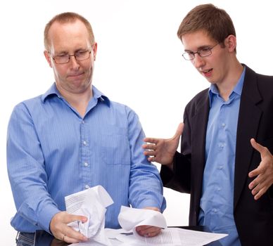Two business people working
