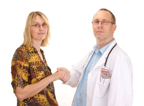 Medical doctor and patient handshaking