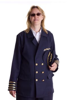 Female pilot holding her cap in her hand