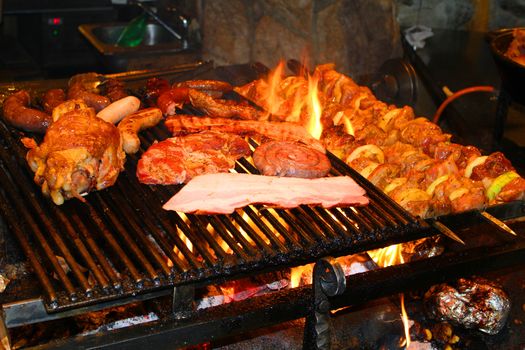 barbecue with delicious grilled meat