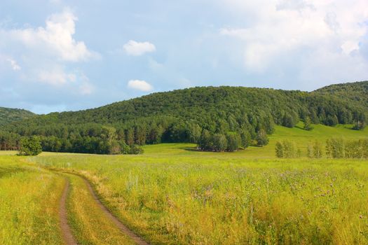 Roads to the mountains. Summer landscape. 