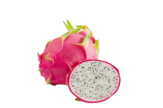 Dragon fruit or pitaya and half on white background