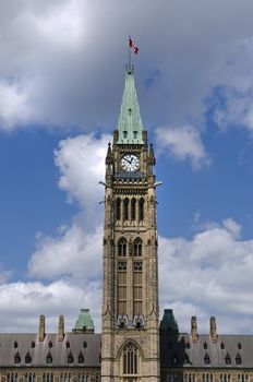 The canadian Parliament Centre Block during lunch hour in Ottawa, Canada.