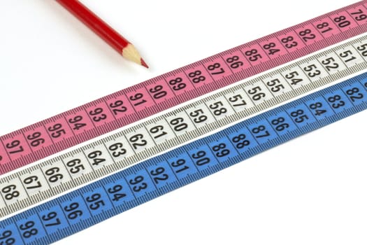 nice conceptual image with measure tapes and red pencil