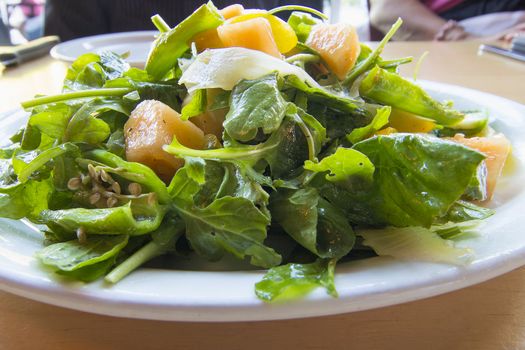 Heirloom Melons with Arugula Greens Salad with Balsamic Vinegar Dressing