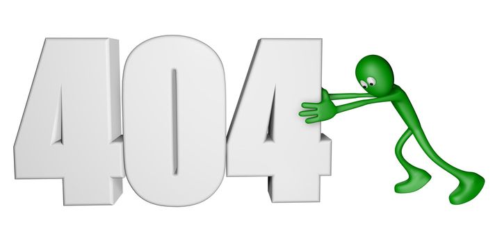 green guy pushes number 404 - 3d illustration