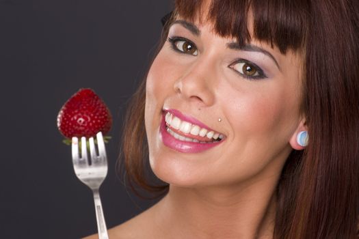 Beautiful Brunette Strawberry Snack