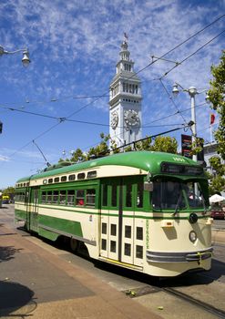 San Francisco Trolley Car moves through the street