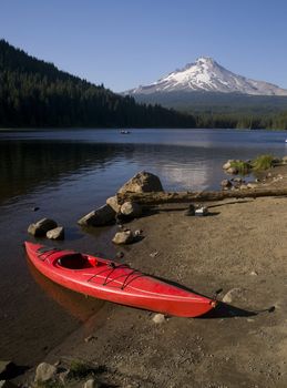 Kayak On Trillium Lake At Mount Hood