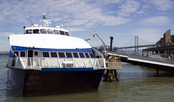 San Francisco Bay with a ferry boat near the Bay Bridge