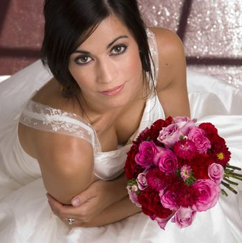 Bride Seated with Bouquet