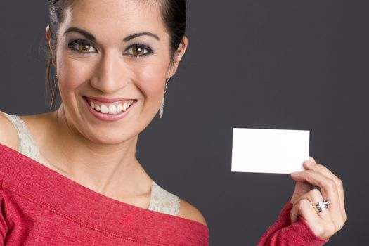 Pretty Woman Holding a Business Card