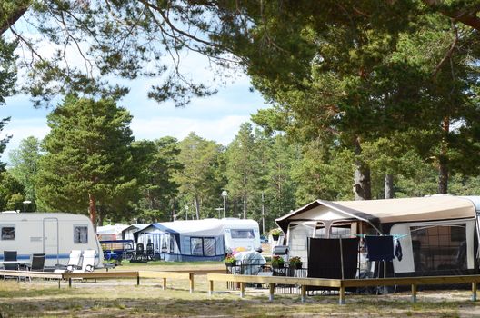 Caravans on a campsite in Sweden