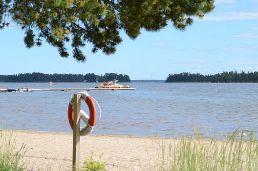 One lifebuoy on a beach