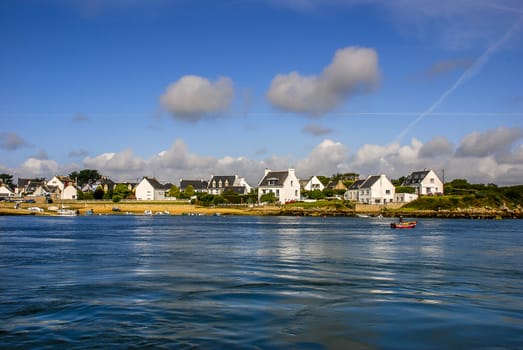 Picturesque village of Bretagne seen from the sea