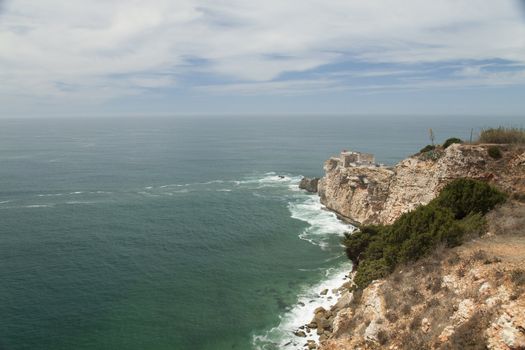 Ocean view from Cliff, Nazare Lighthouse in Portugal