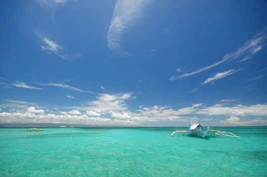 Turquoise sea with blue sky