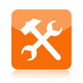 Tools icon with hammer and wrench isolated on white background