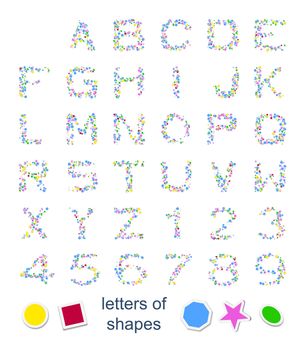 An image with some colorful letters of shapes