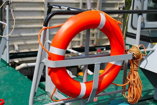 Lifebuoy on a ship under repair at  shipyard