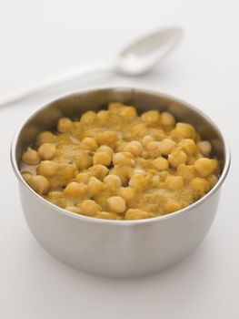 close up of a bowl of chickpea curry