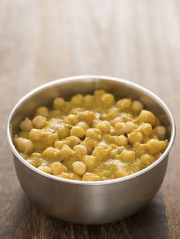 close up of a bowl of chickpea curry