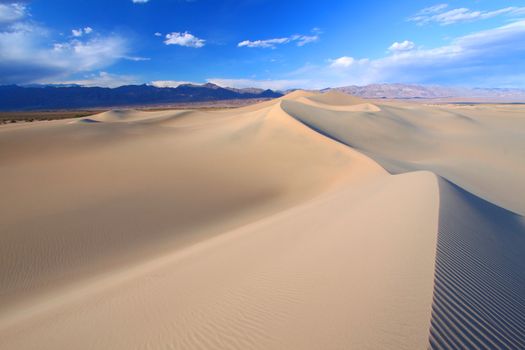 Beautiful pyramid shaped formations at the Mesquite Flat Sand Dunes of Death Valley National Park, California.
