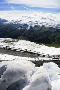View at alpine mountain peaks - Grossglockner - covered by snow 