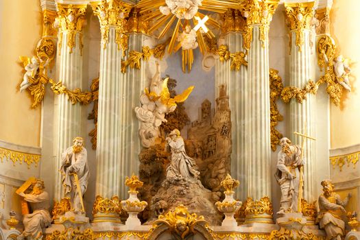 Interior of church in Dresden, church of our lady,  Germany