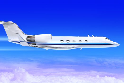 private white jet plane in the blue sky