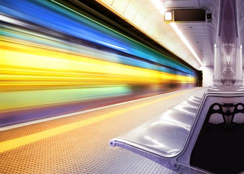 motion blur outdoor of high speed train in subway