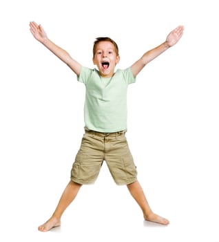 smiling little boy over white background