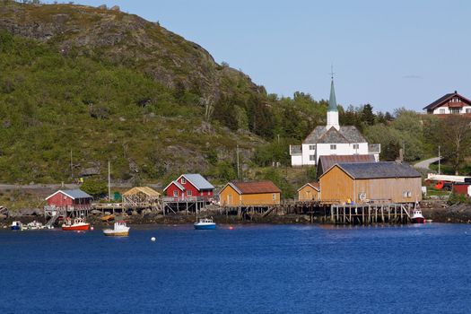 Old fishing port in Moskenes on Lofoten islands in Norway