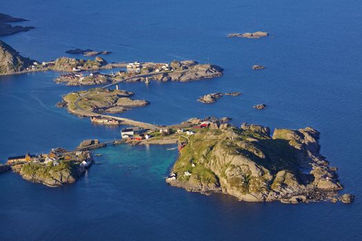 Bridges connecting picturesque tiny islands on Lofoten islands in Norway