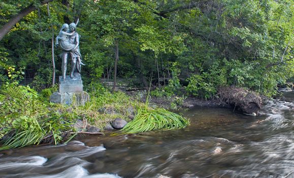Hiwatha protects Minnehaha in this statue overlooking Minnehaha Creek.