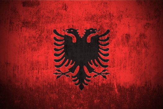 Weathered Flag Of Albania, fabric textured
