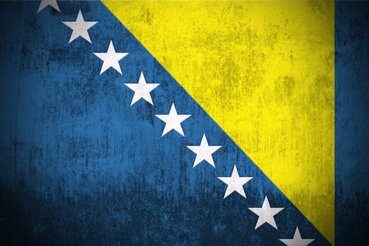 Weathered Flag Of Bosnia and Herzegovina, fabric textured
