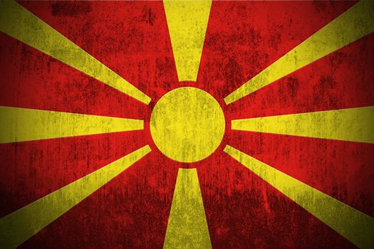 Weathered Flag Of Macedonia, fabric textured

